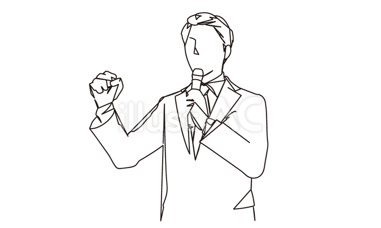 演説をする男性の線画イラスト 演説,スピーチ,男性のイラスト素材