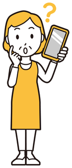  エプロンおばちゃん(黄)-165-全身 スマホ,はてな,おばちゃん,エプロン,お母さん,ママ,中年,おばさん,主婦,人物のイラスト素材