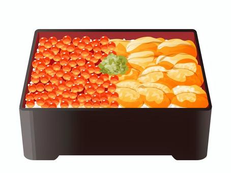 ウニいくら重 ウニいくら重,料理,食べ物,ウニ,いくら,ご飯,米,ワサビ,お重のイラスト素材