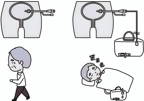 膀胱瘻の管理をするおじいさん 白黒 膀胱瘻の管理をするおじいさん 白黒 膀胱瘻,管理,カテーテル,睡眠,外出,おじいさん,高齢者,男性,白黒のイラスト素材