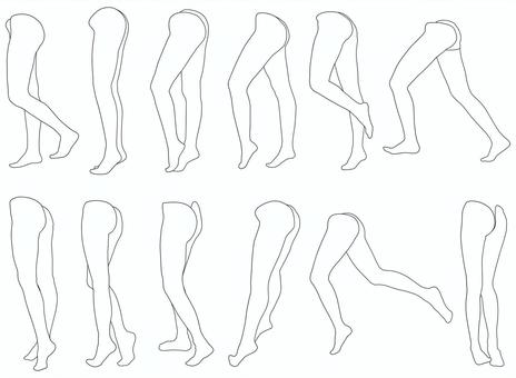 女性レッグモデル輪郭イラスト集p2-10 人体,身体,女性,パーツモデル,レッグモデル,ポージング,脚タレ,脚,つま先,足のイラスト素材