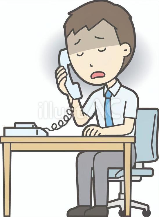  半袖ネクタイ男性-077-全身 電話,落ち込む,男性のイラスト素材
