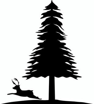 トナカイ野生　 トナカイ,野生,走る,杉の木,樹木,自然,風景,シルエットのイラスト素材