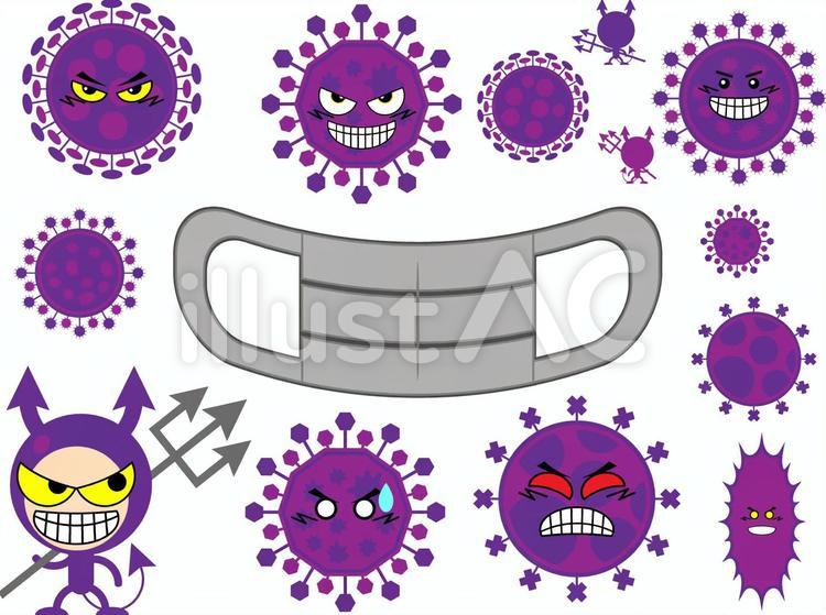 マスクとウイルス マスク,ウイルス,コロナウイルスのイラスト素材