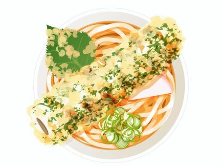 ちくわの磯辺揚げうどん2 うどん,磯辺揚げ,ちくわ,麺類,料理,食べ物,和食,ネギ,かまぼこ,大葉のイラスト素材
