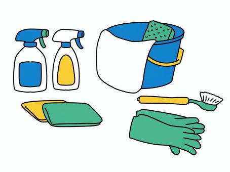 年末の大掃除 大掃除,掃除,年末,掃除道具,洗剤,雑巾,タオル,ブラシ,手袋,ゴム手袋のイラスト素材