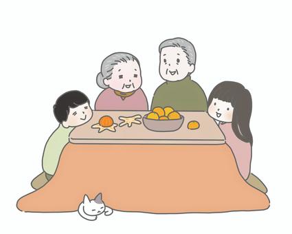 こたつで孫と過ごす老夫婦 老夫婦,孫,家族,冬,こたつ,団らん,高齢者,祖父,祖母,室内のイラスト素材