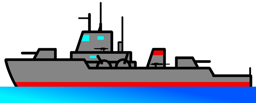 駆逐艦 ミリタリー,船,軍艦,駆逐艦,大型船,兵器,海,蛍光色,デフォルメ,背景透過のイラスト素材