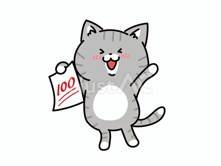 100点満点で嬉しい猫ちゃん ねこ,100点,満点のイラスト素材