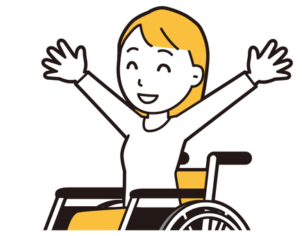  ロングヘア女性(黄)-295-バスト 車いす,女性,女の子,人物,かわいい,障害者,車椅子,座る,わーい,喜ぶのイラスト素材