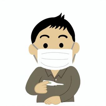 検温の方　男性　手描き 体温,検温,体温計,人,測る,男性,病院,かわいい,手描きのイラスト素材