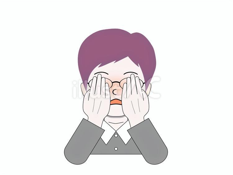 赤面して顔をかくす紫ヘアのシニア シニア,高齢者,年配のイラスト素材