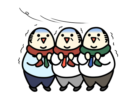 寒さに震える中年男性　イラスト素材 寒い,冬,風,凍える,震える,おじさん,中年,男性,サラリーマン,マフラーのイラスト素材