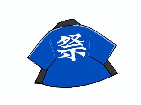 青色の法被（背面）の手描きイラスト 法被,はっぴ,背面,後ろ姿,夏祭り,お祭り,定番,衣装,用品,用具のイラスト素材