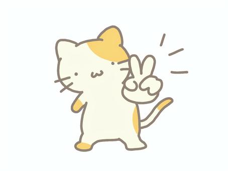 猫さんピース ピース,猫,vサイン,ハンドサイン,やったね,達成,ファンシー,チョキ,ポップ,手描きのイラスト素材