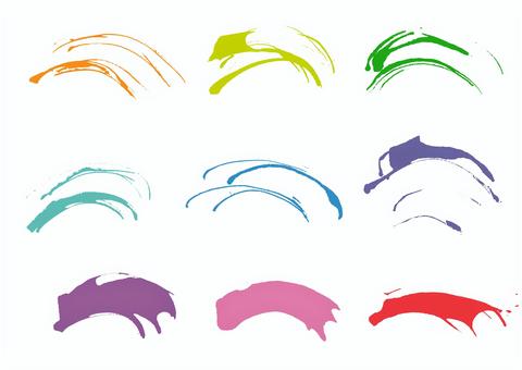 筆タッチの波線曲線素材 筆タッチ,曲線,カラー,ライン,かすれ,手描き,和風,和デザイン,和柄のイラスト素材