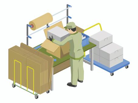 梱包台で箱詰め作業B(カラー) 梱包台で箱詰め作業B(カラー) 梱包,箱,詰める,作業,工場,作業員,工員,デスク,作業台,ダンボールのイラスト素材