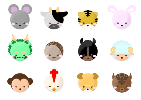 干支 正月,干支,十二支,子,丑,寅,卯,辰,巳,午のイラスト素材