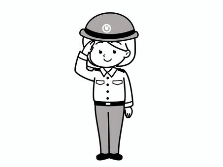 女性警察官_敬礼_モノクロ 警察官,警察,女性,敬礼,職業,仕事,人物,ポーズ,働く,笑顔のイラスト素材