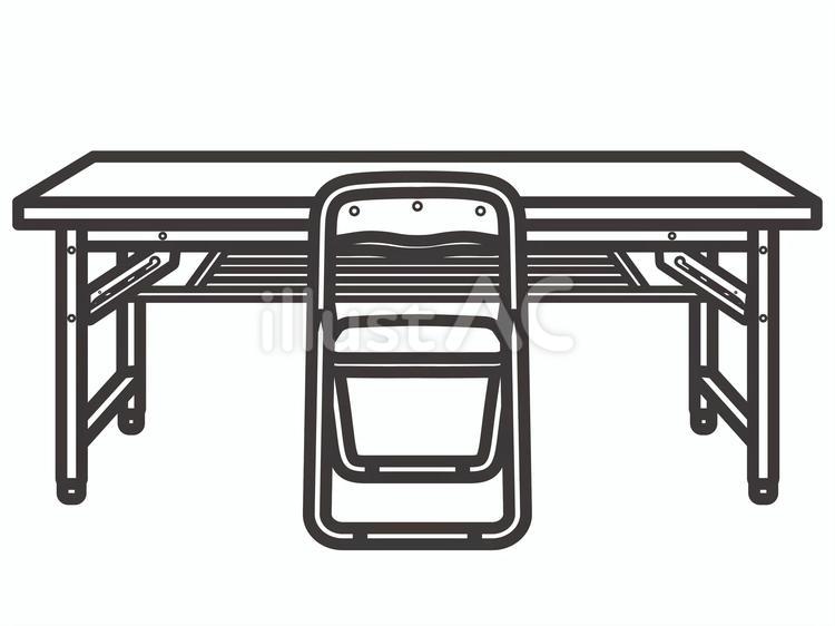 長机とパイプ椅子１脚（背面）03 長机,パイプ椅子,折り畳みテーブルのイラスト素材