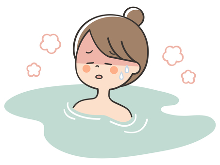 お風呂でのぼせる女性 温泉,銭湯,お風呂,のぼせる,のぼせ,暑い,熱い,体調不良,不調,クラクラのイラスト素材