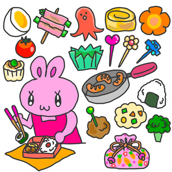 お弁当作り！おかずコレクション お弁当,お弁当作り,家事,自炊,料理,ランチ,お弁当箱,お弁当包み,ランチボックス,おかずのイラスト素材