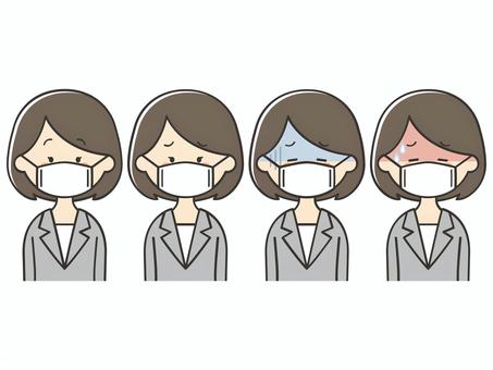 マスクをしたスーツの女性のセット 女性,スーツ,講師,教師,先生,マスク,風邪,風邪予防,インフルエンザ,感染のイラスト素材