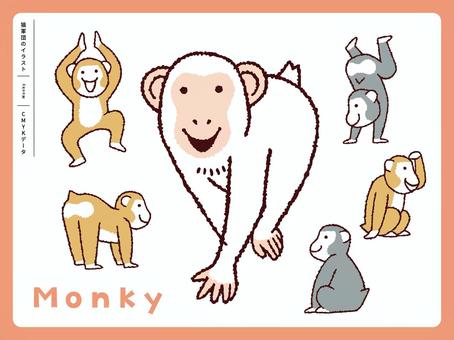猿軍団のイラスト 動物,猿,モンキー,線画,逆立ちのイラスト素材