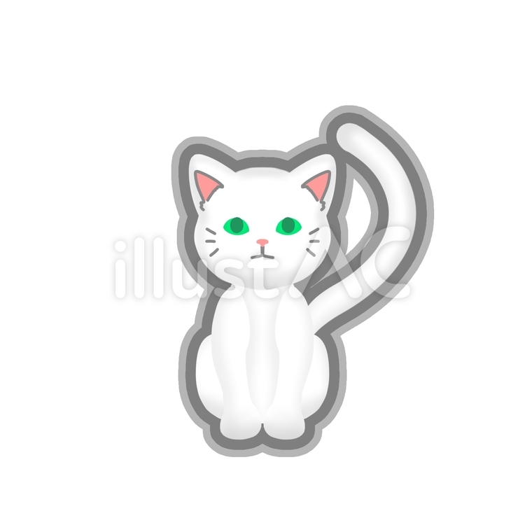 白猫（縁取りあり） 猫,白,全身のイラスト素材