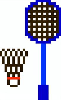 ドット絵の青のバドミントンです。 ドット絵,バドミントン,シンプル,ラケット,シャトルコック,スポーツ,運動,競技,体育,スマッシュのイラスト素材