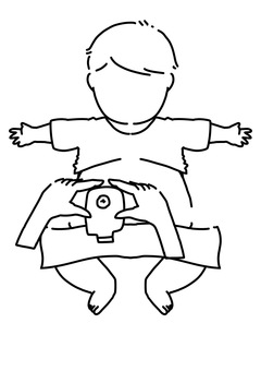 ストマパウチ交換する乳児正面　線画 ストマ,パウチ,交換,赤ちゃん,線画のイラスト素材