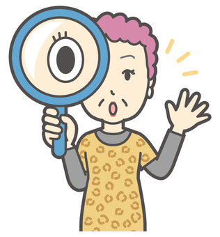  大阪のおばちゃん-168-バスト 虫眼鏡,おばちゃん,大阪,ヒョウ柄,おばはん,中年,女性,関西,派手,おばさんのイラスト素材