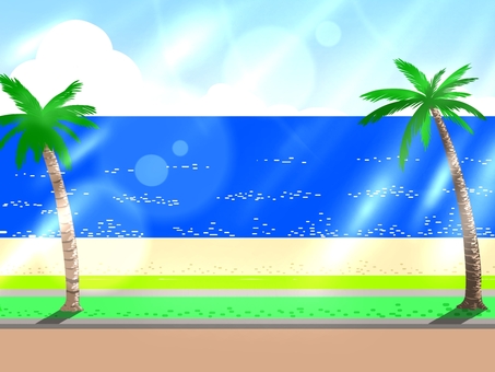 リゾートのビーチ 海辺,海岸,ヤシの木,リゾート,南国,海,浜辺,絵画沿い,砂浜,トロピカルのイラスト素材