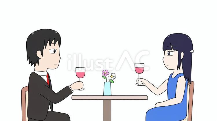 乾杯 乾杯,ディナー,カップルのイラスト素材