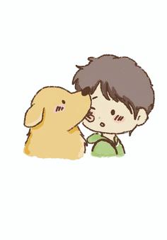 飼い主の顔を舐める犬 飼い主の顔を舐める犬 大型犬,男の子,イチャイチャ,大好き,仲良し,犬,舐めるのイラスト素材