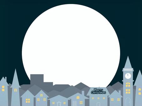 クリスマスの夜の街並み クリスマス,街並み,建物,時計台,夜空,背景,月のイラスト素材