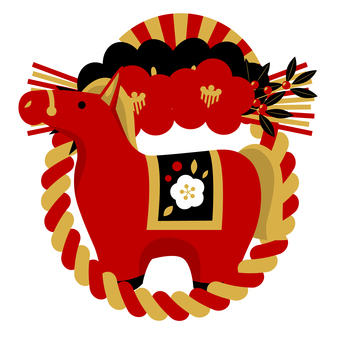 zodiac26410 馬,午年,しめ飾り,扇,椿,松,南天,年賀状,花,和風のイラスト素材
