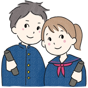 卒業証書を持つ男の子と女の子 卒業証書を持つ男の子と女の子 卒業,卒業証書,3月のイラスト素材