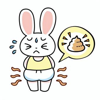 トイレトレーニング 〜失敗・うんち〜 ウサギ,トイレトレ,トレーニング,おむつ,ウンチ,漏らす,不機嫌,むずむず,汗,困るのイラスト素材