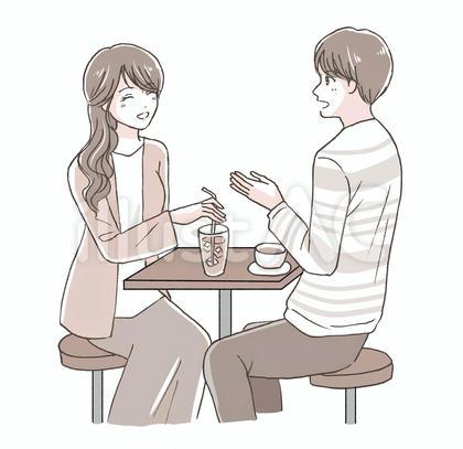 カフェでお茶する男女のイラスト
