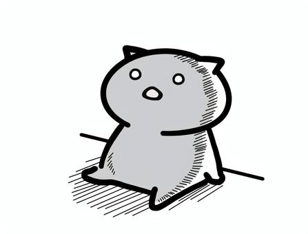 放心状態で思考停止する可愛いねこイラスト 放心,呆然,驚き,固まる,フリーズ,落ち込む,ショック,猫,かわいい,ゆるいのイラスト素材