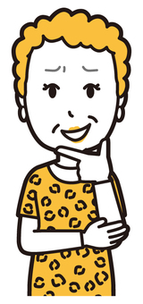  大阪のおばちゃん(黄)-225-バスト 薄笑い,おばちゃん,大阪,ヒョウ柄,おばはん,中年,女性,関西,派手,おばさんのイラスト素材