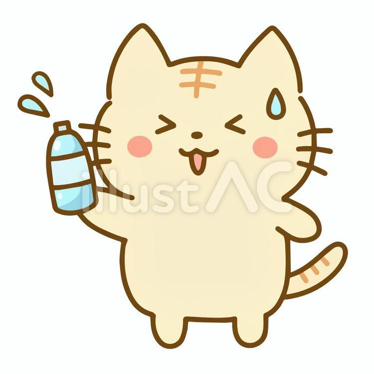 水入りのペットボトルを持つトラ猫イラスト - No: 2464274｜無料