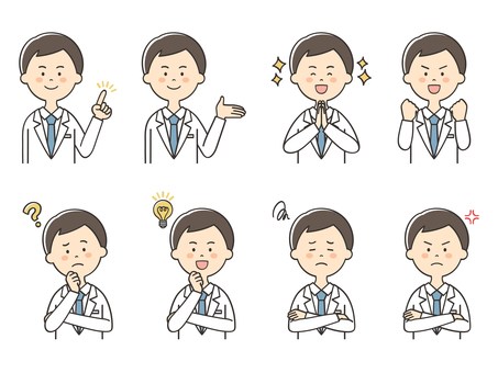 白衣の男性のセット 白衣の男性のセット ポイント,指差し,強調のイラスト素材