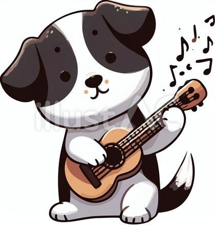 ギターを弾く犬