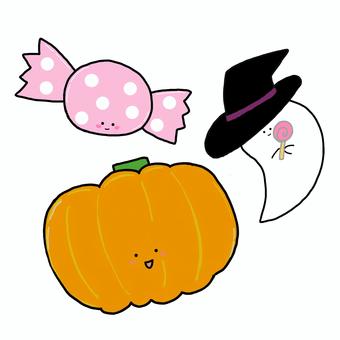 かわいいおばけのハロウィンパーティ ハロウィン,ハローウィン,かぼちゃ,カボチャ,パンプキン,ジャックオランタン,キャンディー,キャンディ,魔女,トリックオアトリートのイラスト素材