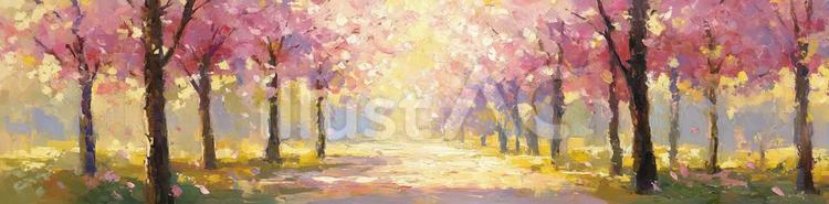 油絵の桜並木のヘッダー_1 桜,並木道,春のイラスト素材