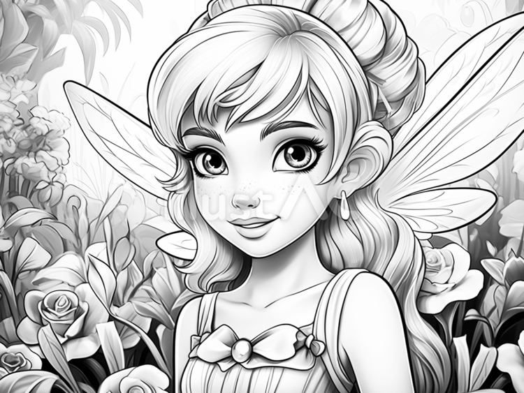塗り絵 花,塗り絵,女の子のイラスト素材
