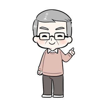 指差しする年配の男性 おじさん,年配,私服,メガネ,男性,父親,叔父,おじいちゃん,全身,指差しのイラスト素材