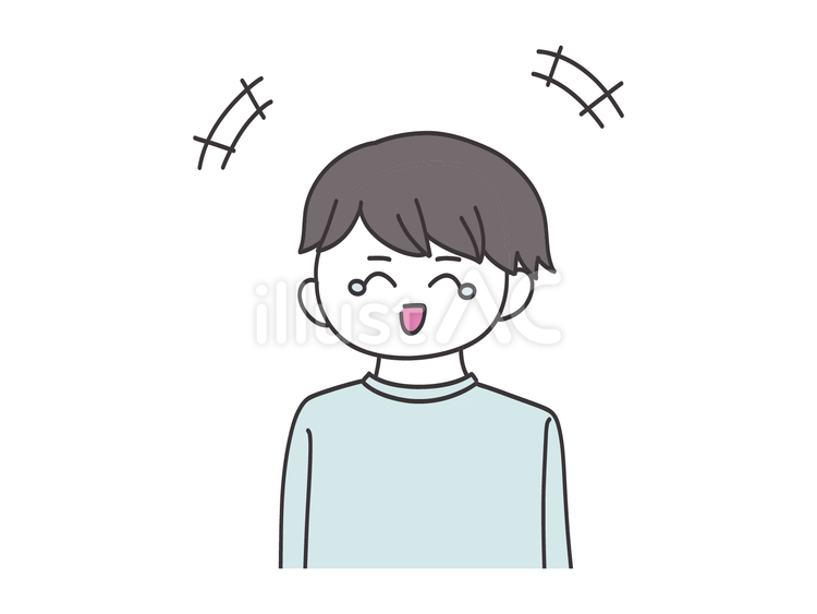 涙を浮かべながら笑う男性のイラスト 笑顔,男性,男の子のイラスト素材
